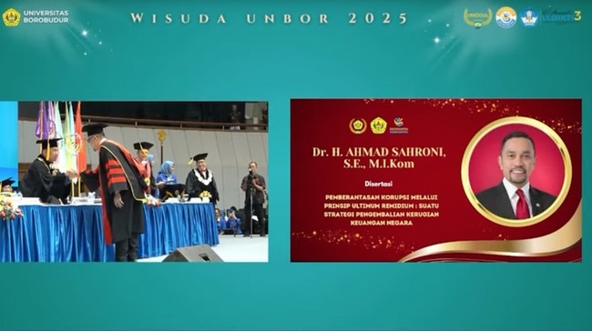 Ahmad Sahroni Kembali Muncul ke Publik, Raih Gelar Doktor dari Universitas Borobudur